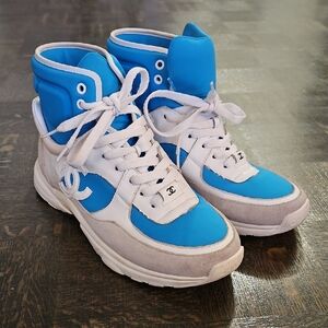 CHANEL Vibrant Blue and White Sneakers